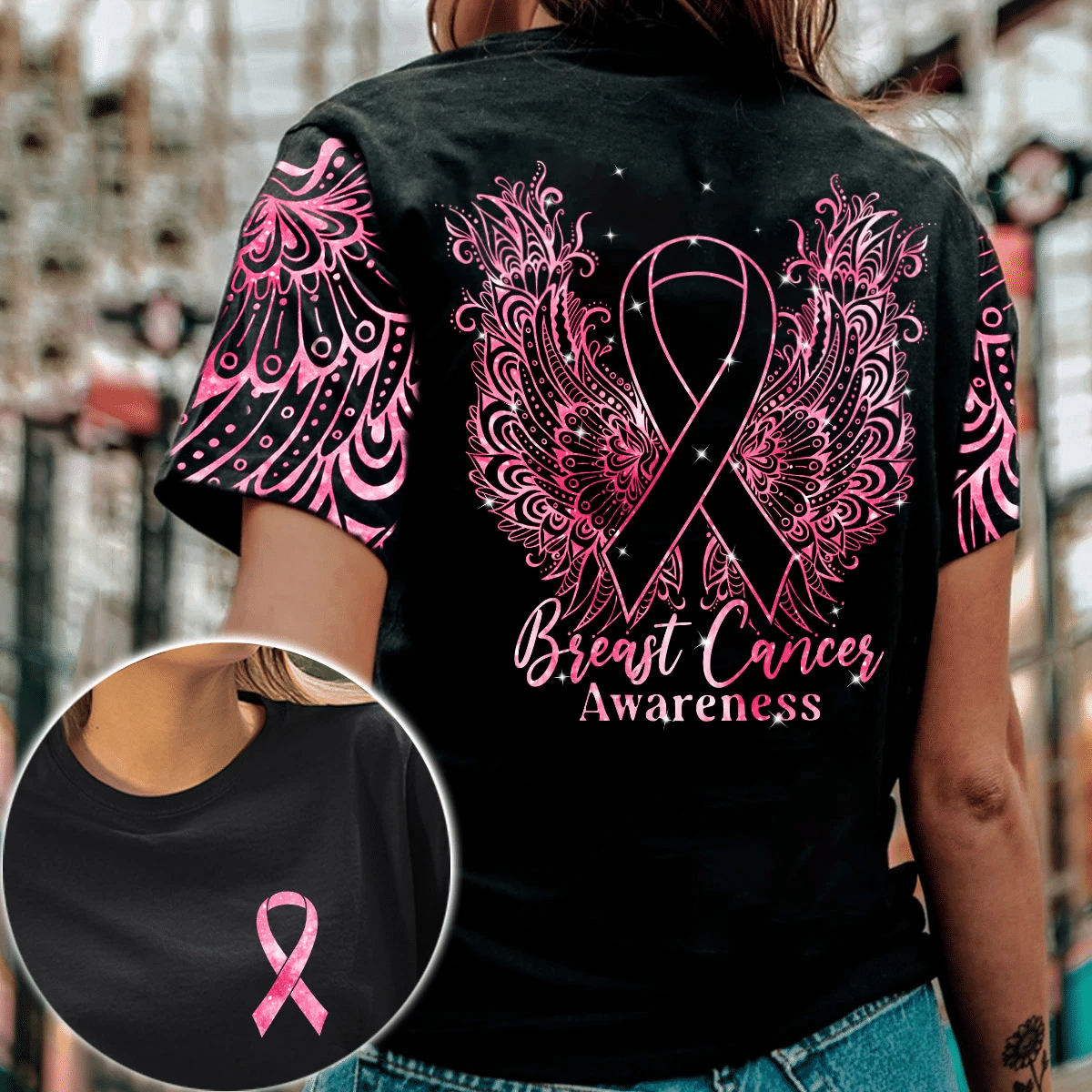 Mandala-Flügel für Brustkrebs – T-Shirt und Hoodie zur Sensibilisierung für Brustkrebs 0822