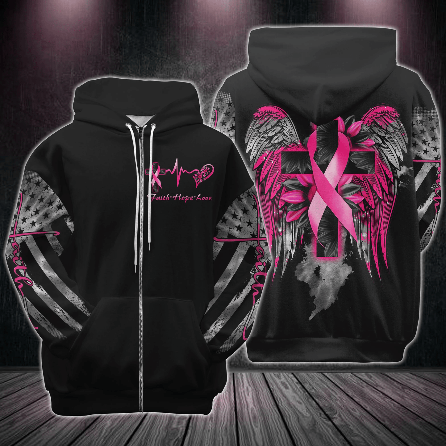 Sonnenblumen-Motiv mit gekreuzten Flügeln – Brustkrebs-Aufklärung: T-Shirt und Hoodie 0822