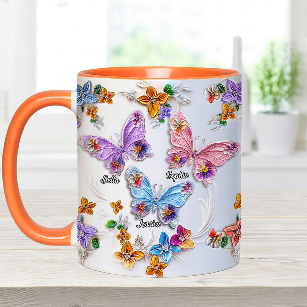 Sisters Are Like Butterflies - Personalized Bestie Accent Mug