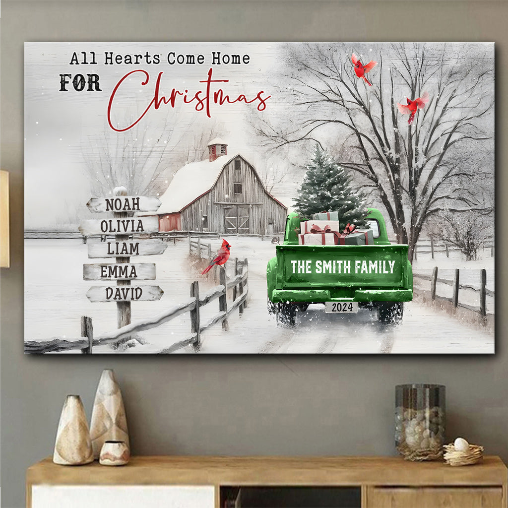 All Hearts Come Home For Christmas - Personalized Family Canvas And Poster