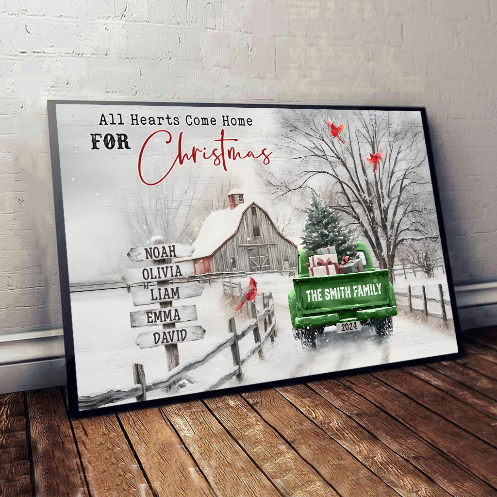 All Hearts Come Home For Christmas - Personalized Family Canvas And Poster
