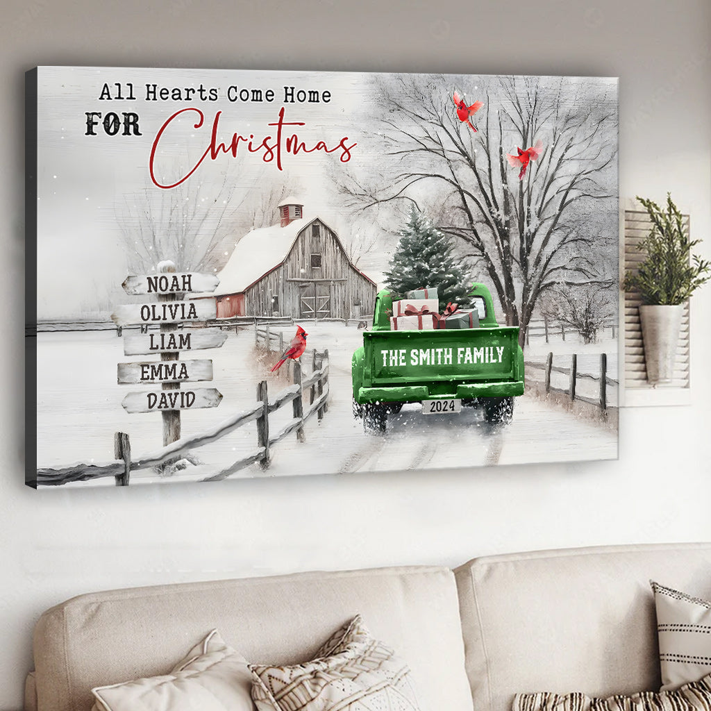 All Hearts Come Home For Christmas - Personalized Family Canvas And Poster