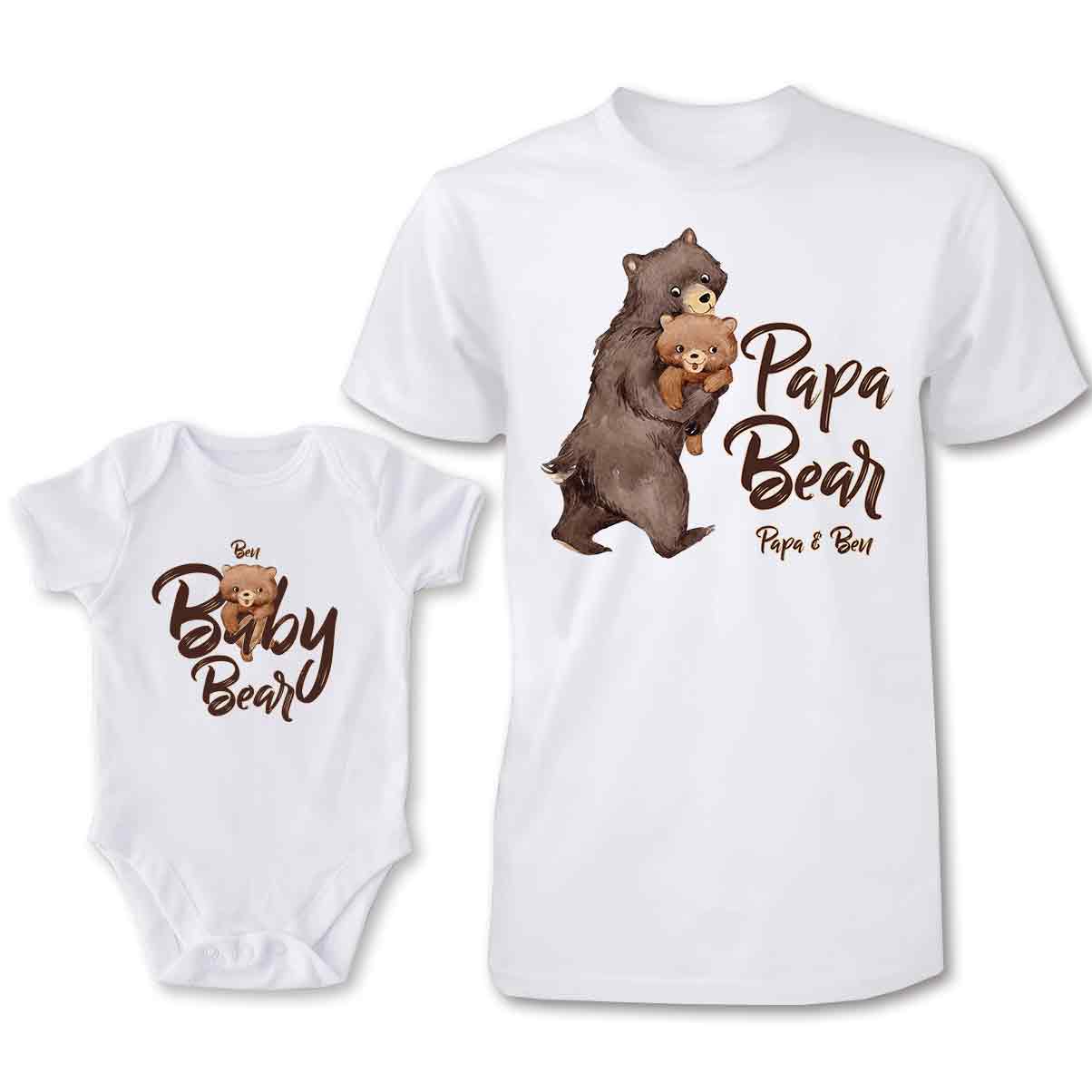Papa Bear Baby Bear - Personalized Father T-shirt And Baby Onesie