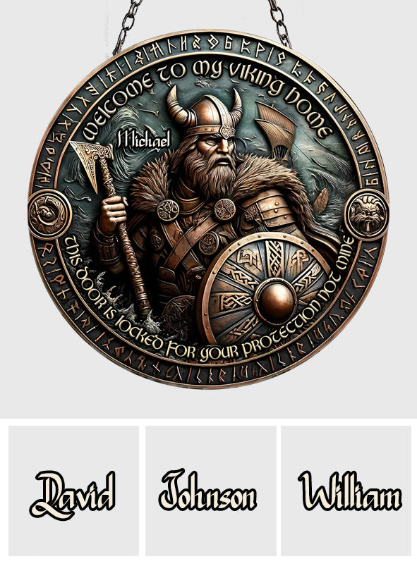 Diese Tür ist zu Ihrem Schutz verschlossen, nicht zu meinem – personalisiertes rundes Wikinger-Metallschild