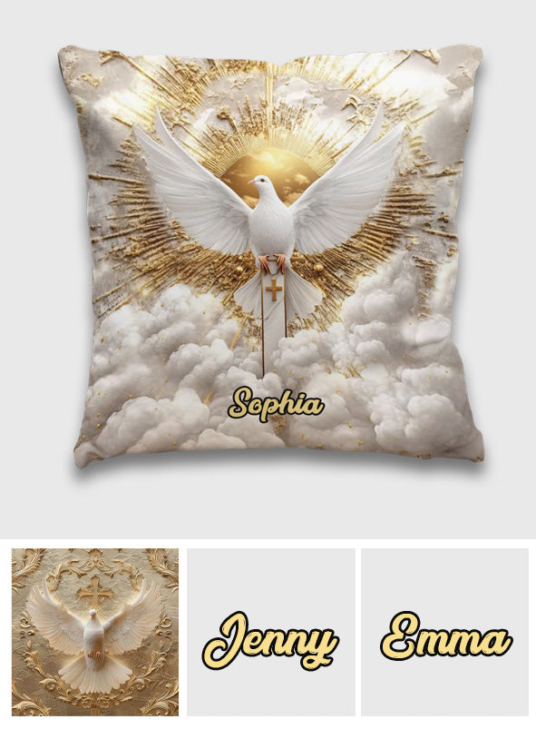 Coussin décoratif chrétien personnalisé « Colombe de la paix »
