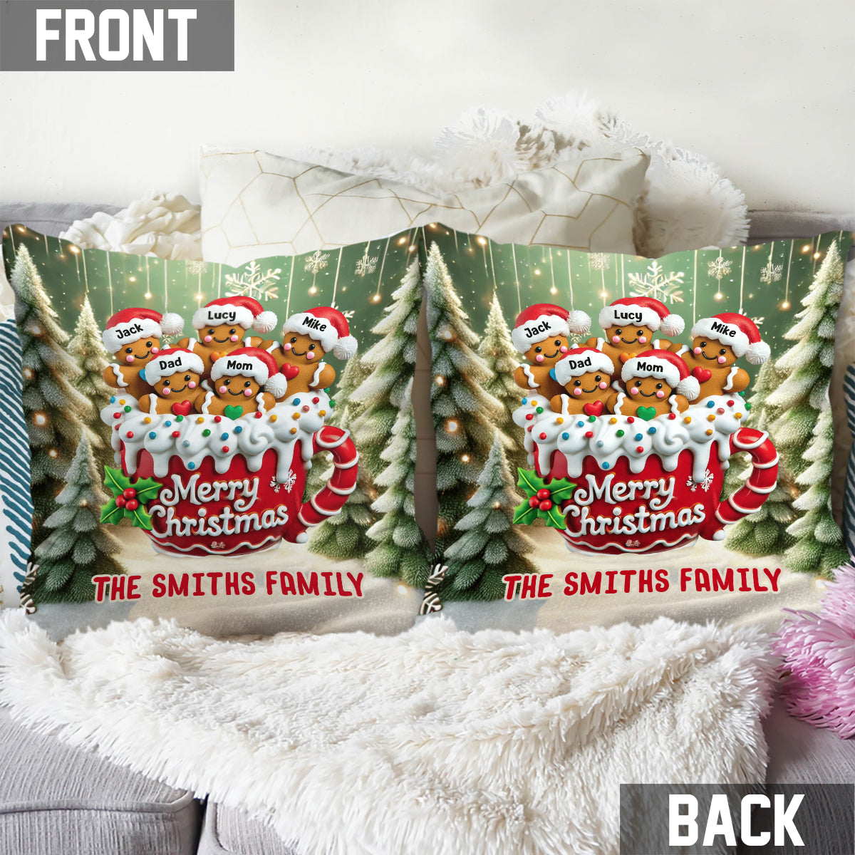 Merry Christmas 2024 - Personalized Family Throw Pillow