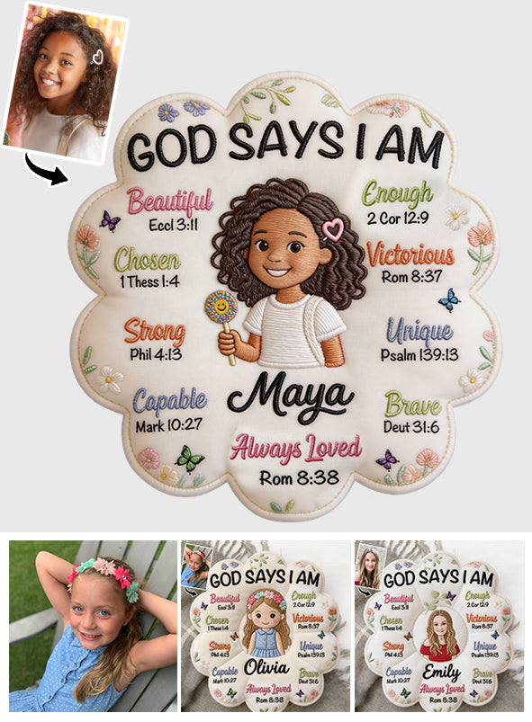 Gott sagt, ich bin - Affirmationsgeschenk - Personalisierte Variante 1 Kunstfell Kissen