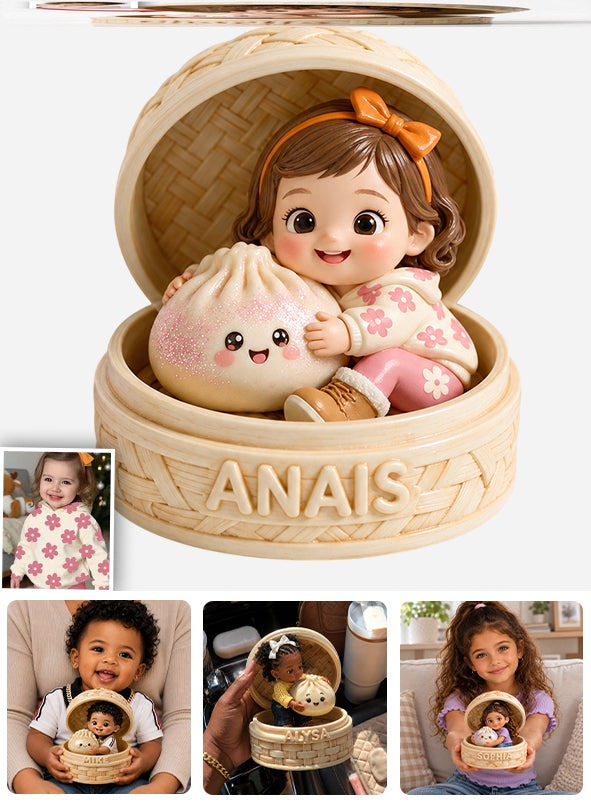 Niedliches Baby mit lockigen Haaren und Kawaii-Dumpling - Personalisierte 2-seitige Acrylplakette