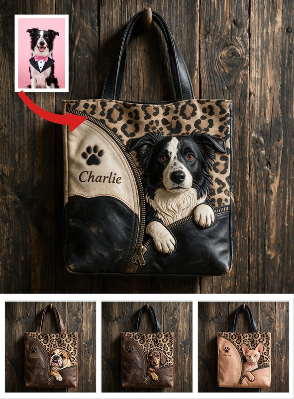 Personalized Peeking Border Collie Tote Bag, Custom Dog Owner Gift Durable Everyday Pet Shoulder Bag