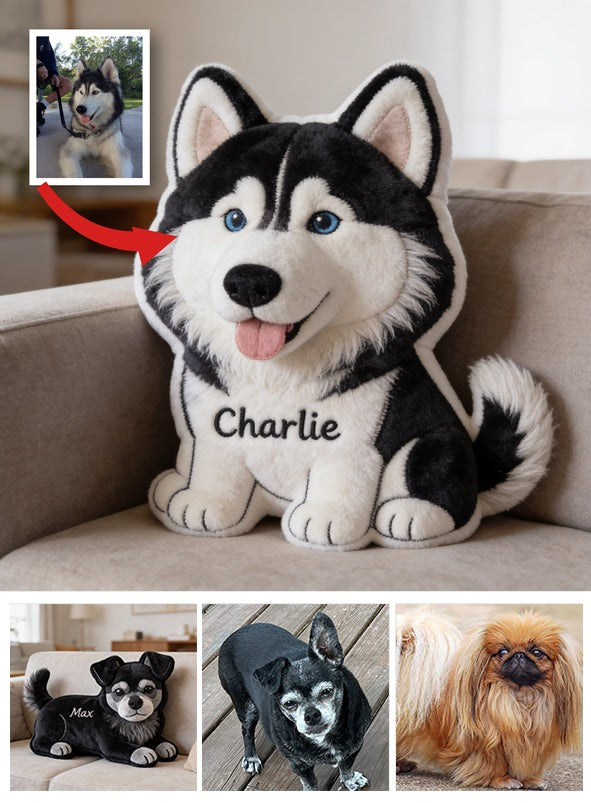 Personalized Blue Eyed Siberian Husky Faux Fur Shaped Pillow, Custom Dog Lover Home Decor Gift