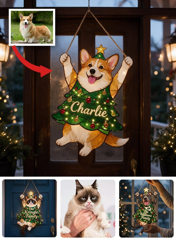 Personalisierte Welsh Corgi Weihnachtsbaum LED Acrylschild, Süßes festliches Geschenk für Tierliebhaber