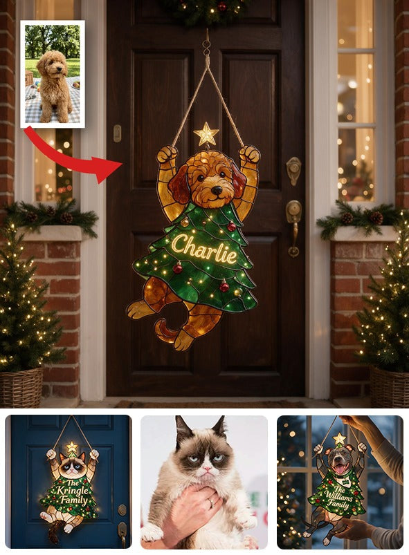Personalisierte Tan Standard Pudel Weihnachten LED Acrylschild - Fröhlicher kleiner Clinger Hundeliebhaber Feiertagsdeko Geschenk
