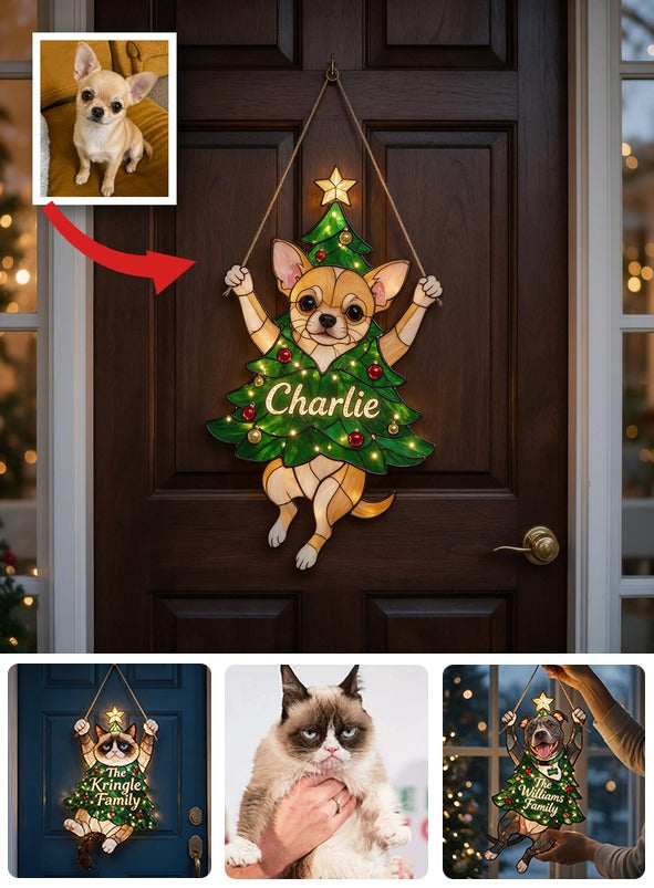 Fröhliches Clinger Personalisiertes Tan Chihuahua Weihnachts-LED-Acrylschild, Individuelles Geschenk für Chihuahua-Liebhaber