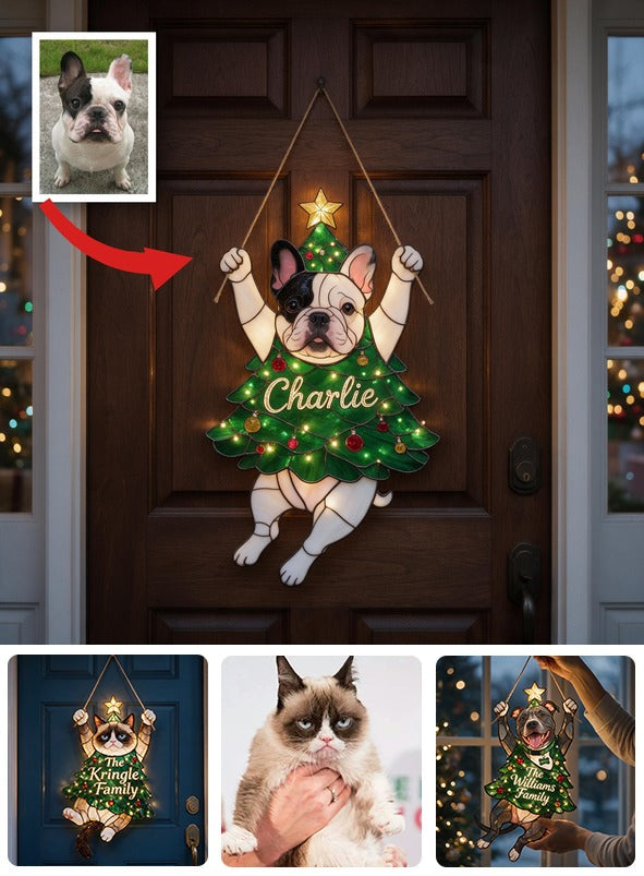 Panneau LED Acrylique de Noël Personnalisé Bulldog Anglais, Décor Festif pour Propriétaires de Chiens