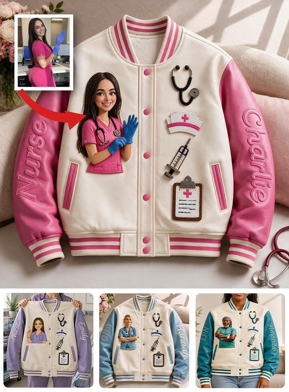 Personalized Nurse Varsity Jacket Cute Embroidered RN Design Perfect Appreciation Gift For Healthcare Nursing Staff
