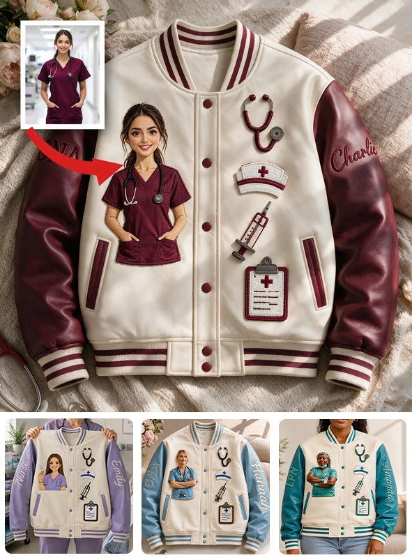 Personalized Embroidered Nurse Varsity Jacket, Custom CNA Appreciation Gift For Nurses, Nursing Graduation Casual Outerwear