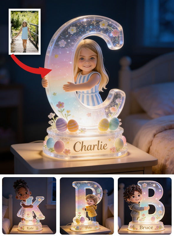 Personalized Easter Young Girl Acrylic LED Night Light Kids Bedroom Gift
