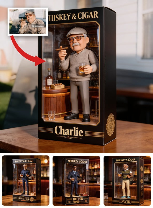 Personalized Elderly Man Whiskey & Cigar Shaped Acrylic Plaque, Whiskey Lover Gift