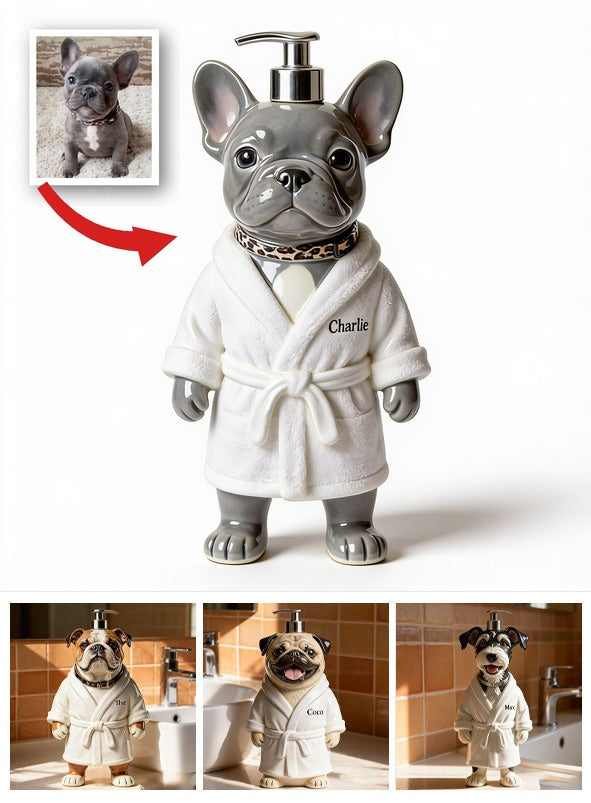 Distributeur de Savon Personnalisé Bulldog Français Gris Décor de Salle de Bain