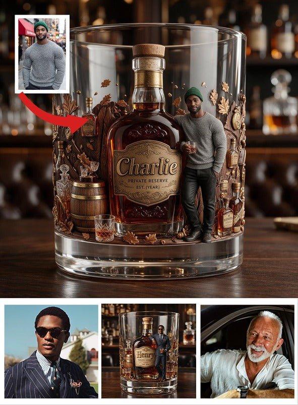Personalized Bearded Black Man Whiskey Glass Bourbon Lover Gift