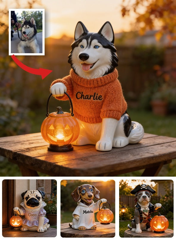 Personalized Fall Blue Eyed Siberian Husky Solar Acrylic Light