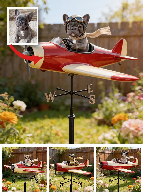 Custom Photo Pilot French Bulldog Weather Vane, Pet Lover Garden Gift