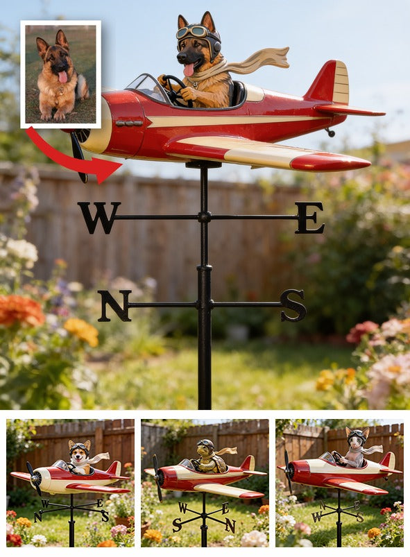 Custom Photo German Shepherd Pilot Weather Vane, Pet Lover Outdoor Garden Decor Gift