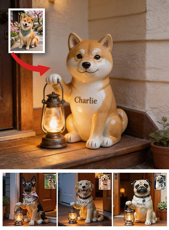 Personalized Sitting Tan Shiba Inu Solar Acrylic Light Garden Decor