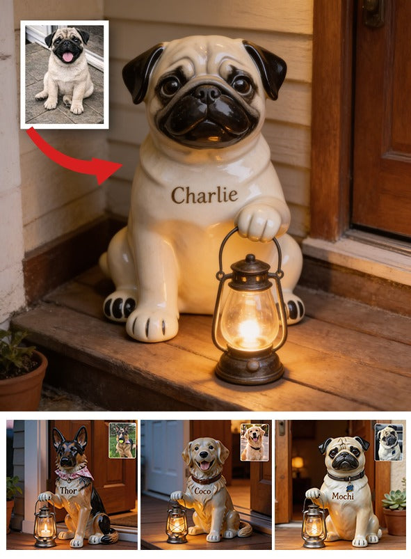 Personalized Sitting Fawn Pug Solar Acrylic Light Garden Decor Dog Lover Gift