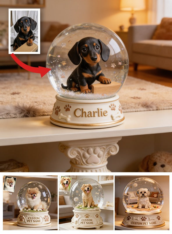 Personalized Short Legged Dachshund Puppy Snow Globe Table Decor Pet Lover Gift