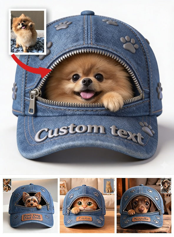 Custom Photo Fluffy Brown Pomeranian Classic Cap Dog Lover Gift