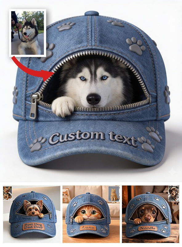 Custom Photo Fluffy Blue-Eyed Siberian Husky Classic Cap Dog Lover Gift