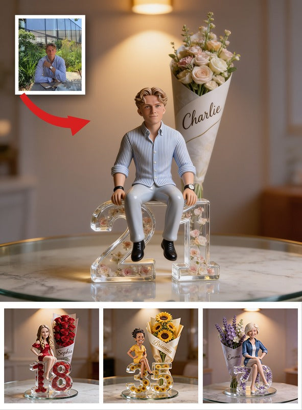 Personalized 21st Birthday Man Flower Bouquet Custom Shaped Acrylic Plaque Gift For Him