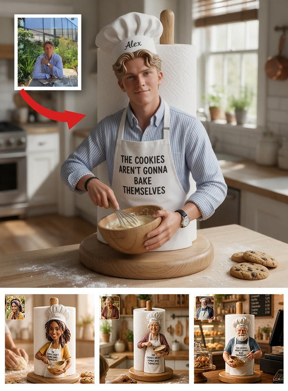 Custom Photo Baking Man Paper Towel Stand Funny Kitchen Counter Gift