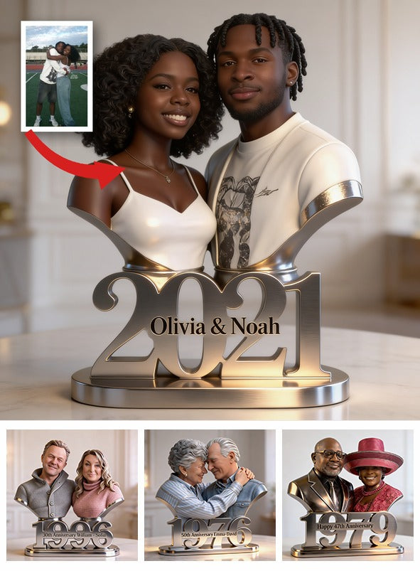 Custom Photo 5th Anniversary Black Couple 2021 Custom Shaped Acrylic Plaque Gift for Husband, Wife