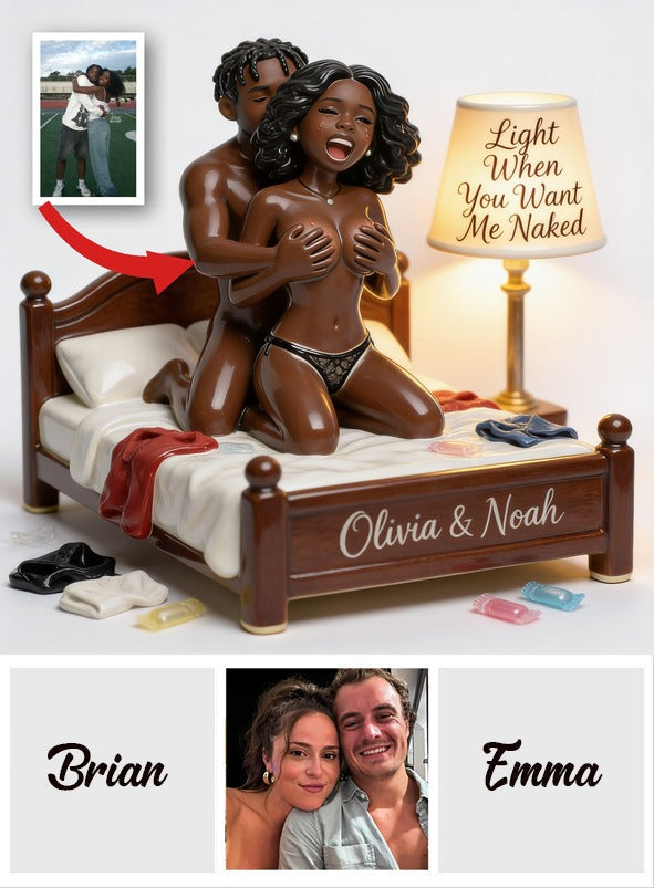 Custom Photo Black Couple Funny Romantic Acrylic LED Night Light Couple Gift