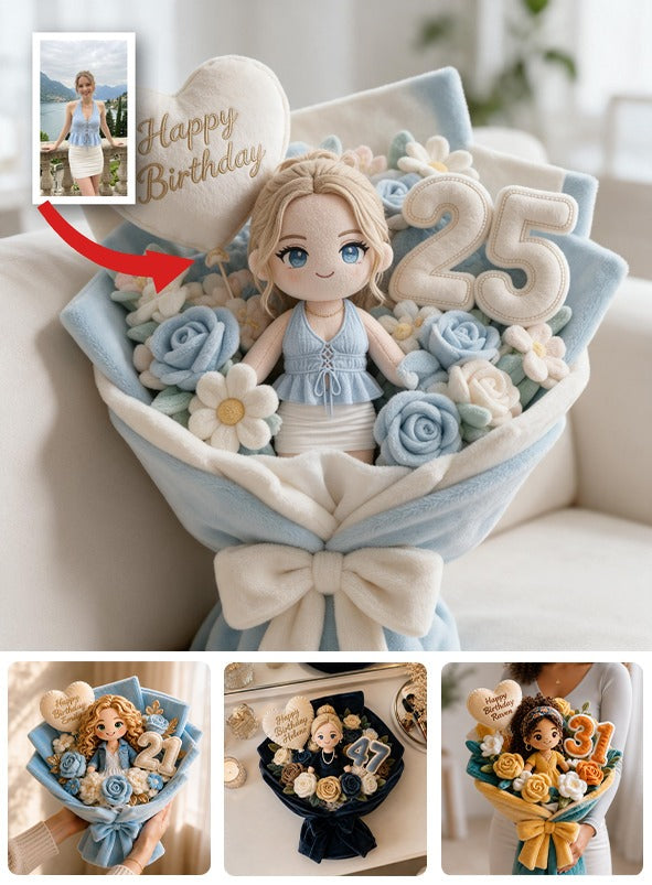 Personalized 25th Birthday Woman Flower Bouquet Faux Fur Pillow Gift