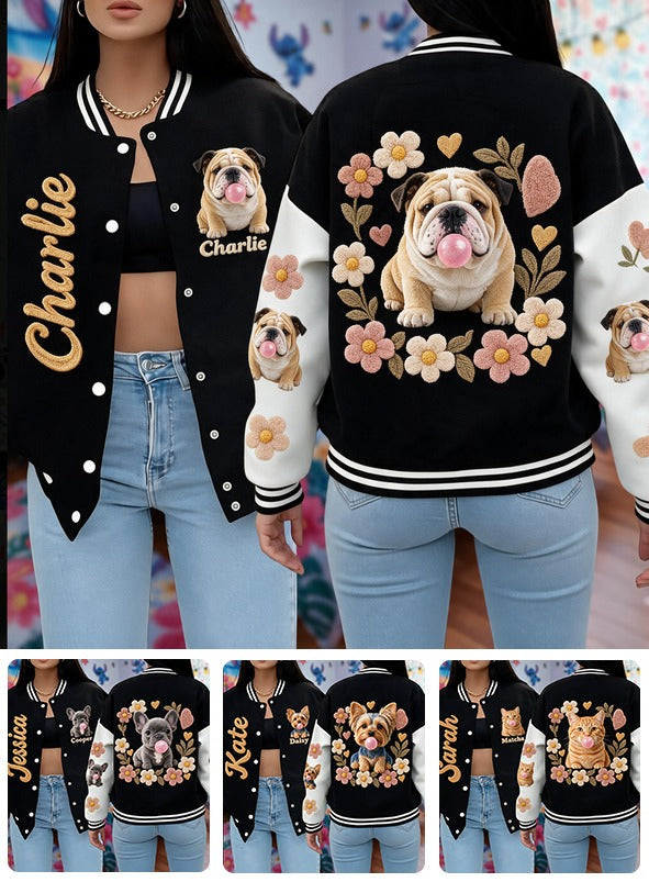 Personalisierte Fawn White Bulldog Varsity Jacke für Hundeliebhaber
