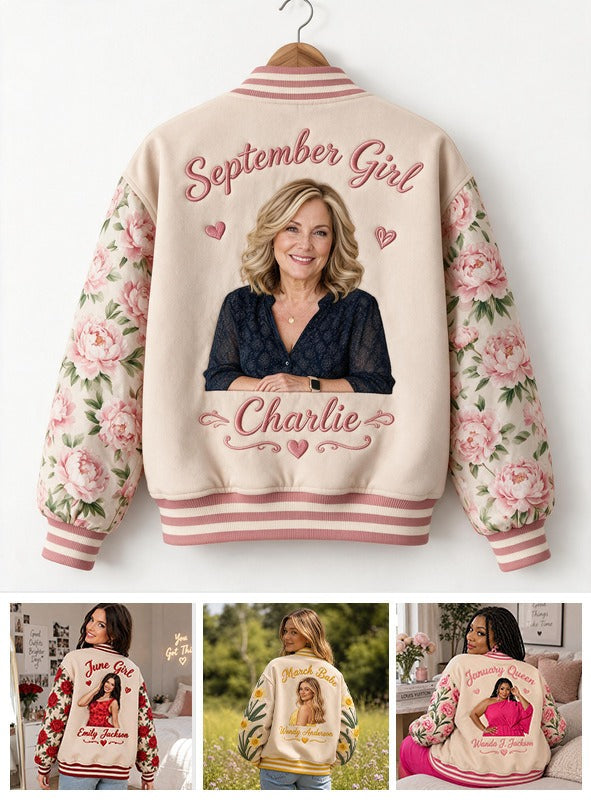Personalisierte Blumen Varsity Jacke für Mama, Oma, Frau