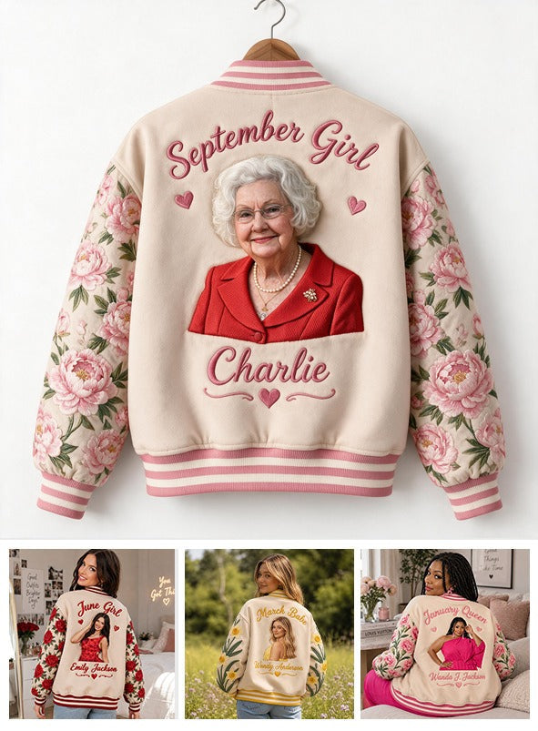 Personalisierte Blumen Varsity Jacke Geschenk für Mama Oma Frau