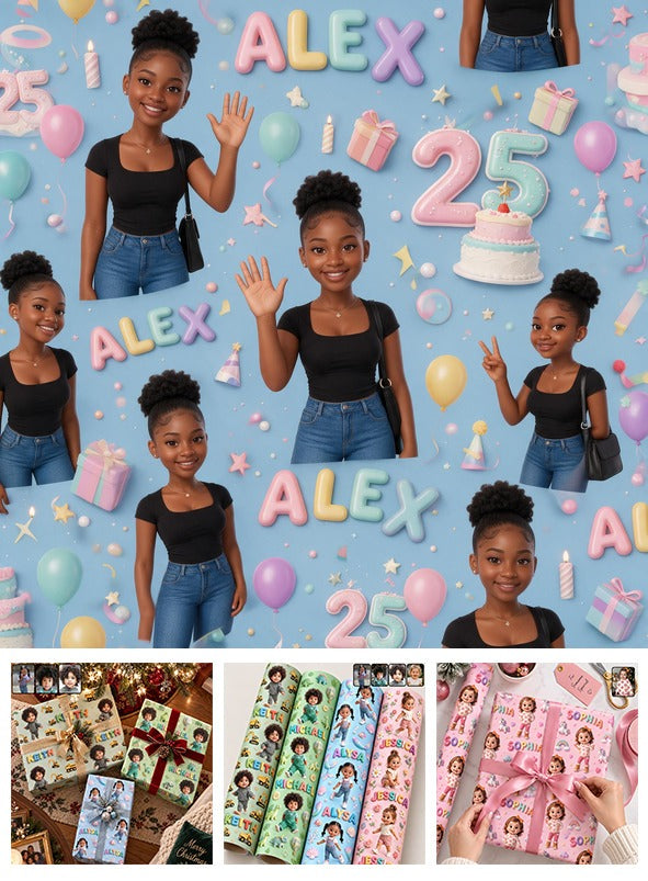 Personalized 25th Birthday Black Woman Wrapping Paper Gift Wrap