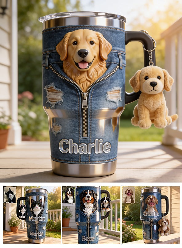 Personalized Adult Golden Retriever Tumbler With Plush Charm Pet Owner Gift