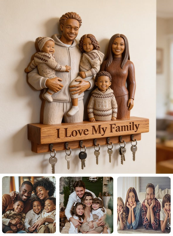 Personalized Christmas Black Christmas Family Custom Wooden Key Hanging Rack