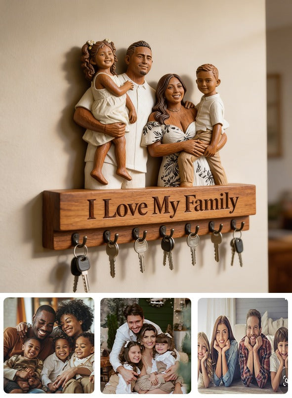 Personalized Latino Family of Four Wood Key Hanging Rack Home Decor Gift