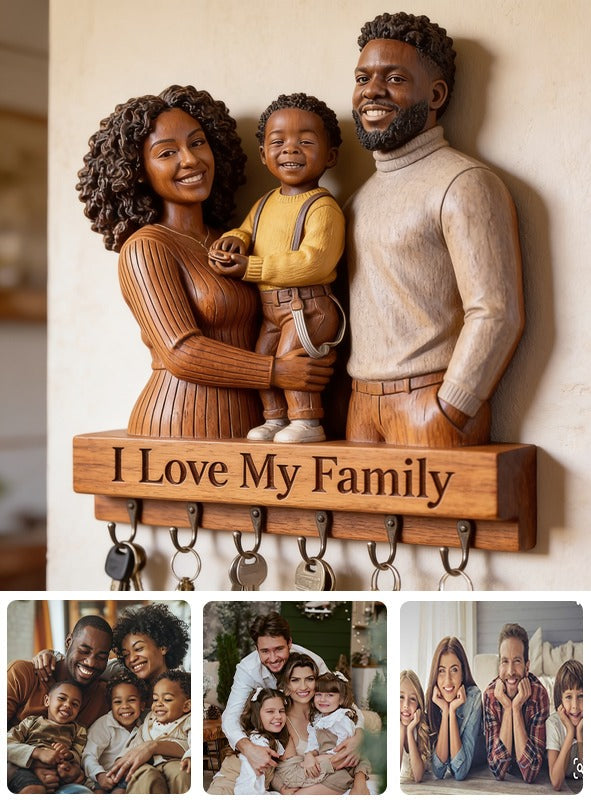Personalized Black Family Of Three Wooden Hanging Key Rack Wall Decor Gift
