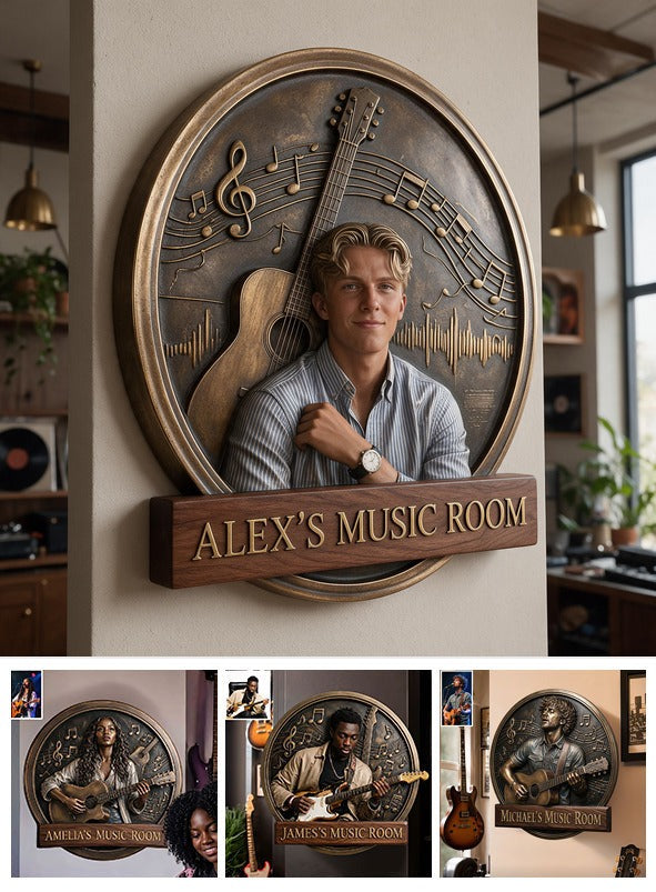 Custom Photo Man Music Room 3D Cut Metal Sign Wall Decor