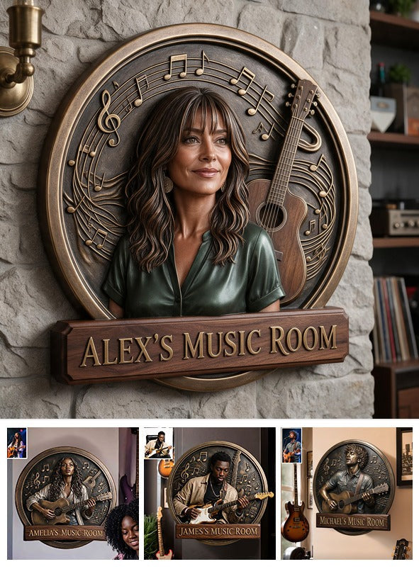 Custom Photo Middle-Aged Latina Woman Music Room 3D Cut Metal Sign Gift for Mom Wife