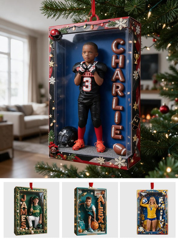 Personalized Christmas Black Child Football Player Keepsake Ornament