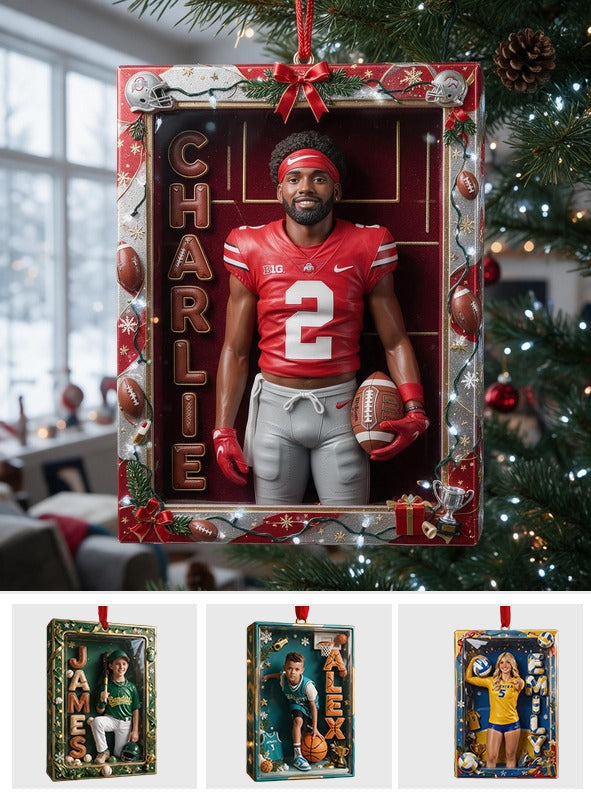 Personalized Christmas American Football Black Player Ornament