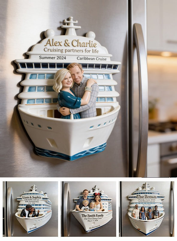Personalized Middle-Aged Couple Cruise Fridge Magnet Vacation Memory Keepsake